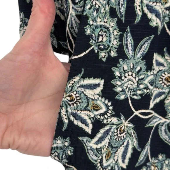 NWT J.Jill Navy Blue Floral Paisley Split Neck 3/4 Sleeve Knit Dress Size Medium - Picture 9 of 13